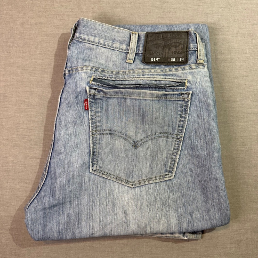 Levi's 514 Straight Fit Jeans Mens 38x34 Light Wash Good Condition Denim